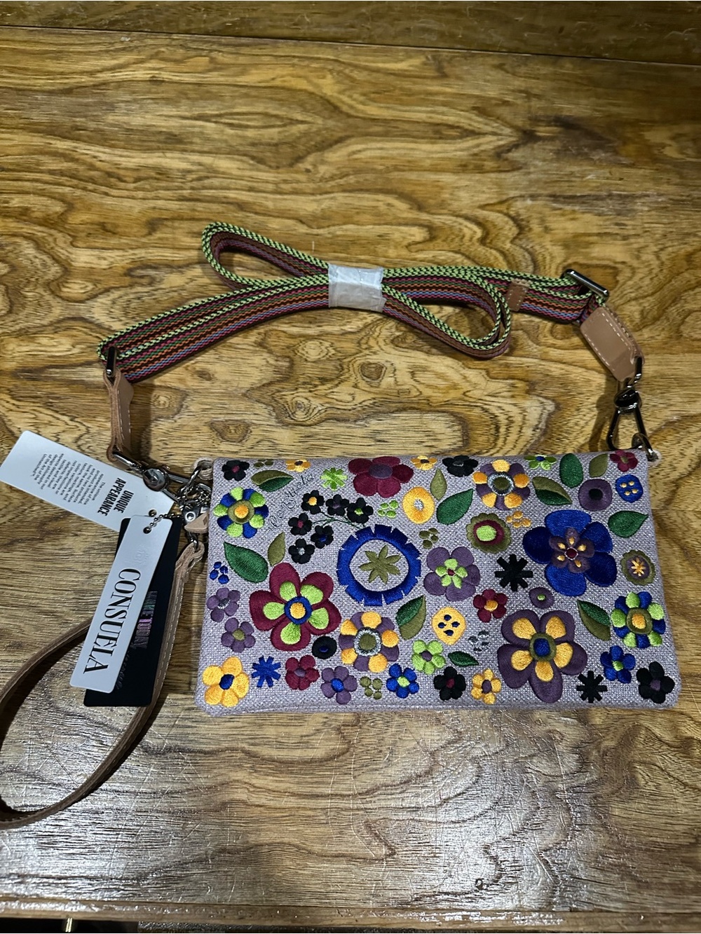 New Consuela Fizz Uptown crossbody Lavender Glitter Floral embroidery